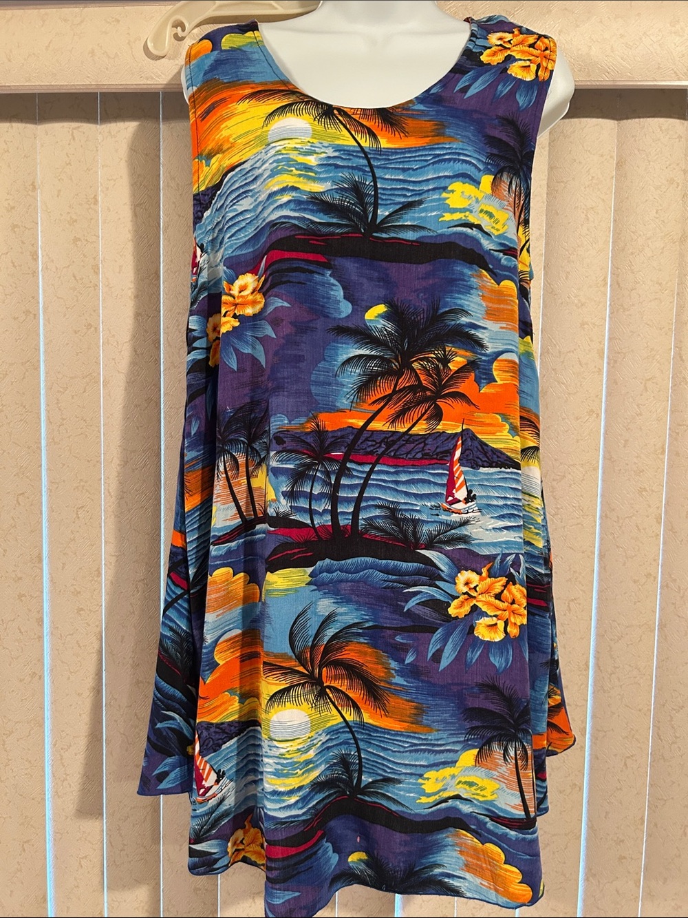Tropical Sunset Midi Dress - Blue & Orange